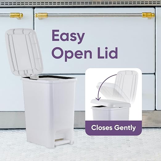 Superio Slim Step On Pedal Plastic Trash Can Waste Bin for Under Desk Office Bedroom Bathroom Kitchen (2.5 gal) (White Smoke 3 Pack)