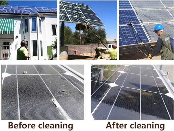 Window Cleaning Pole 5-12M Photovoltaic Panel Cleaning Tool Multi-Purpose Water Spray Brush Extendable Cleaner for Trucks Windows Washing Glass Scraper 30Cm /50Cm Brush Head/7M/22.96In/30C