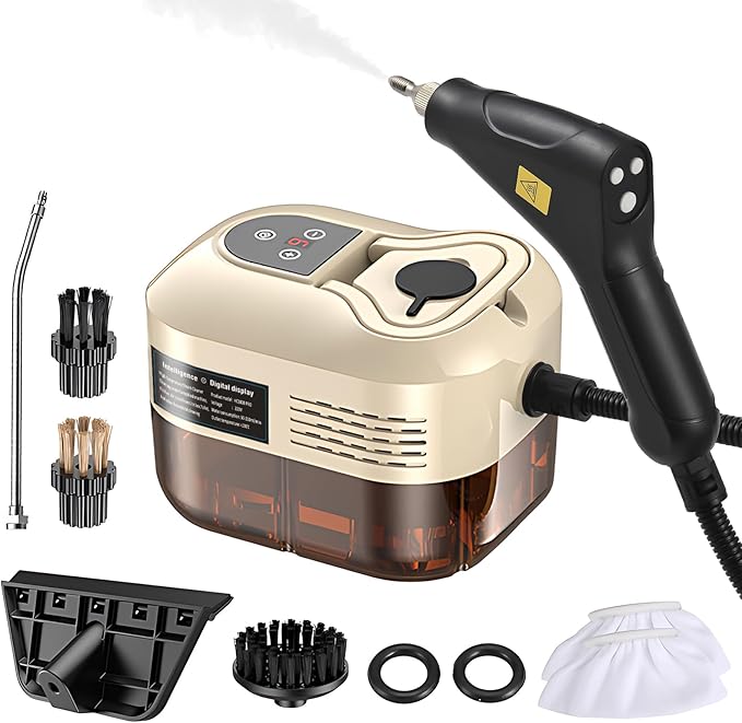 Handheld Multi-Surface Steam Cleaner with 6pcs Accessories Touch Screen 6 Levels Adjustable 105℃/221℉ Deep Cleaning Steamer with Portable Handle 1200ml/40.5oz Water Tank for Sofa Window Glass Kitchen