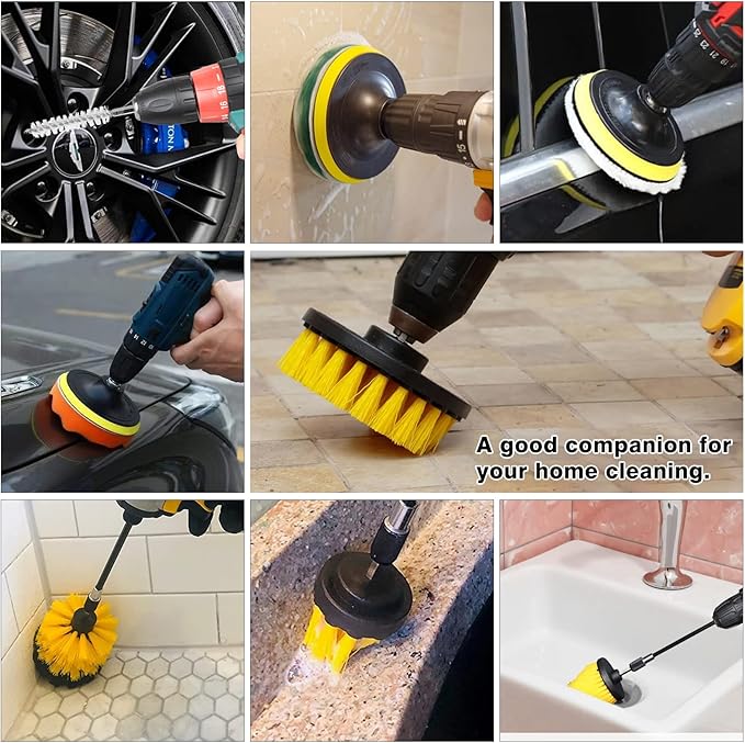 48 Pcs Drill Brush Attachments Set Scrub Pads &amp Sponge &amp Wire Brush for Drill Power Scrubber Brush with Extend Long Attachment Drill Scrubber Brush Kit for Bathroom Floor Car Grout