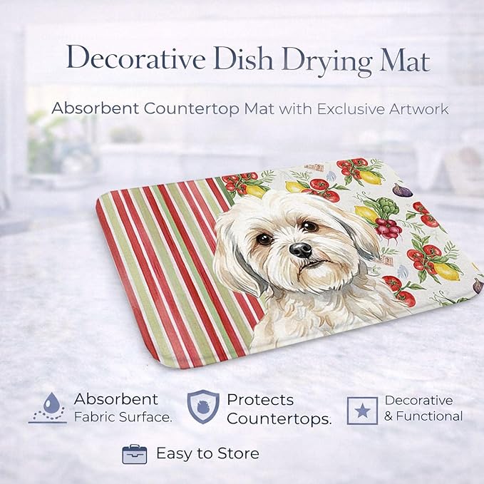 Caroline's Treasures White Lhasa Apso Vegetables Dish Drying Mat Absorbent Dish Drying Mat Pad for Kitchen Counter Dish Drainer Mat for Countertop 14 x 21 Multicolor