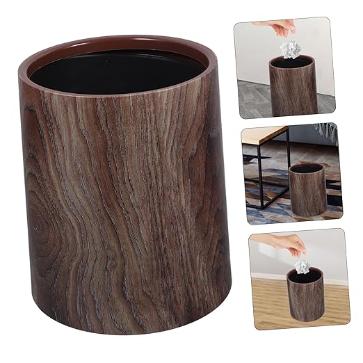 Happyyami Large Kitchen Trash Can Vintage Wood Grain Garbage Can Touchless Bathroom Waste Basket 35l Capacity