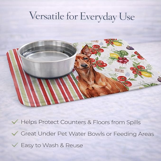 Caroline's Treasures Red Miniature Pinscher Min Pin Vegetables Dish Drying Mat Absorbent Dish Drying Mat Pad for Kitchen Counter Dish Drainer Mat for Countertop 14 x 21 Multicolor
