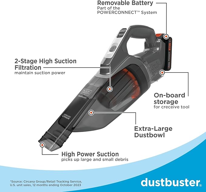 BLACK+DECKER 20V MAX POWERCONNECT Handheld Vacuum Cordless Battery Not Included Bare Tool Only (BCHV001B)