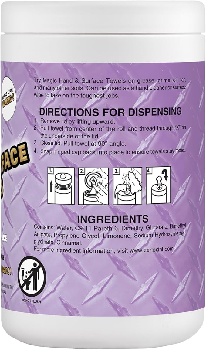 Magic Heavy Duty Cleaning Wipes - Single Sided Hand &amp Surface Shop Towels | Professional-grade Cleaning | Waterless | Moisturizing | Cleans Grease Oil Dirt &amp more (6 Pack | 540 Sheets Total