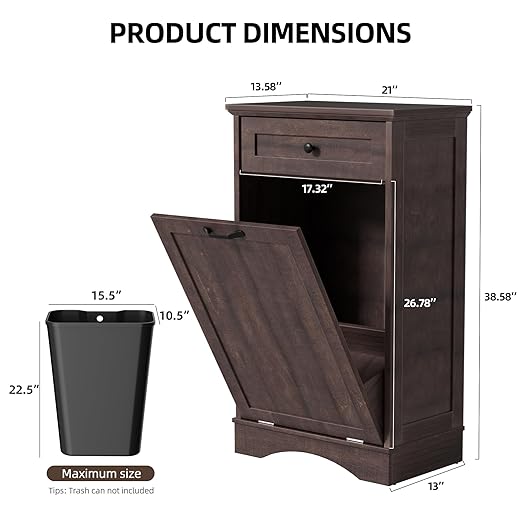 AHB 13 Gallons Tilt Out Trash Cabinet Hidden Trash Can Cabinet Freestanding Garbage Recycling Cabinet with Hideaway Drawer Pet Proof Trash Bin for Kitchen Living Room Brown