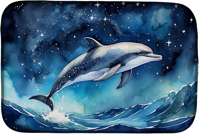 Caroline's Treasures Dolphin in a Starry Sea Dish Drying Mat Absorbent Dish Drying Mat Pad for Kitchen Counter Dish Drainer Mat for Countertop 14 x 21 Multicolor