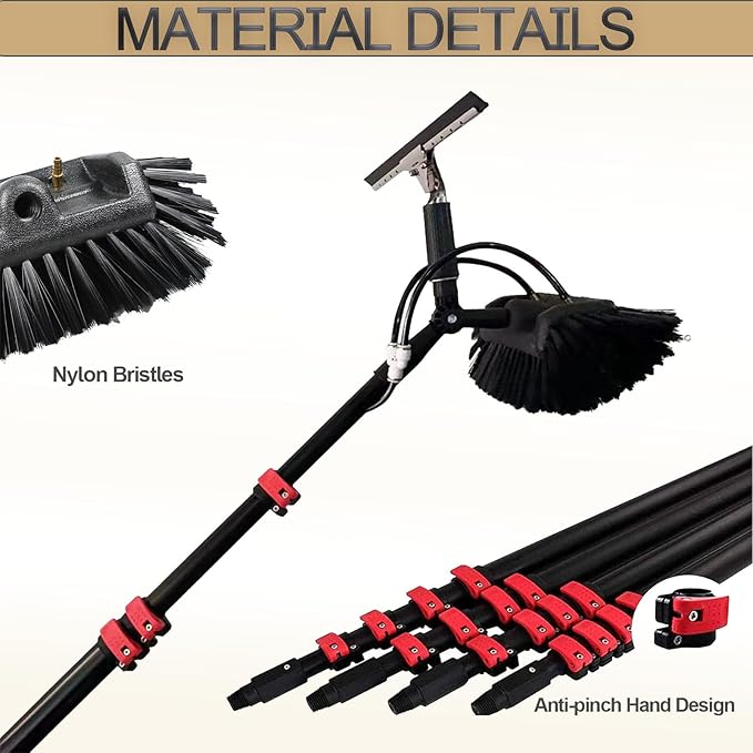 Telescopic Glass Cleaner Photovoltaic Cleaning Telescopic Rod 3.6m-10.8m Multi-Purpose Water Spray Brush with Scraper Can Clean Windows and Solar Panels7.2M/24FT