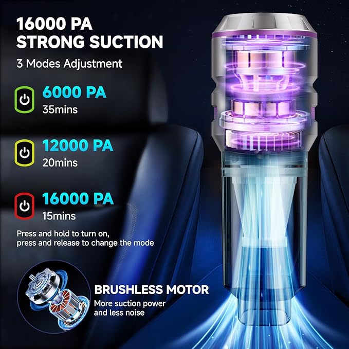 Handheld Vacuum Cordless Car Vacuum Cleaner with Brushless Motor Strong Suction Vacuum &amp Compressed Air Dusters with LED Light Type C Port Wireless Mini Portable Hand Vacuum Blower for Home P