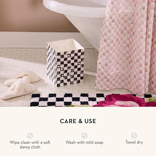 MACKENZIE-CHILDS Capiz Waste Bin Decorative Bathroom and Bedroom Trash Can Black-and-White Courtly Check