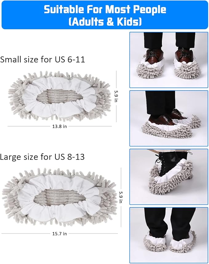 8 Pcs Mop Slippers Socks Floor CleaningMicrofiber Shoe Covers dust Washable Reusable for Woman Man House Kitchen (Grey)