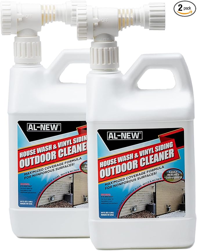 AL-NEW Outdoor Cleaner | Versatile Outdoor Cleaner 64oz Hose End Sprayer (Pack of 2) (House Wash &amp Vinyl Siding Outdoor Cleaner)