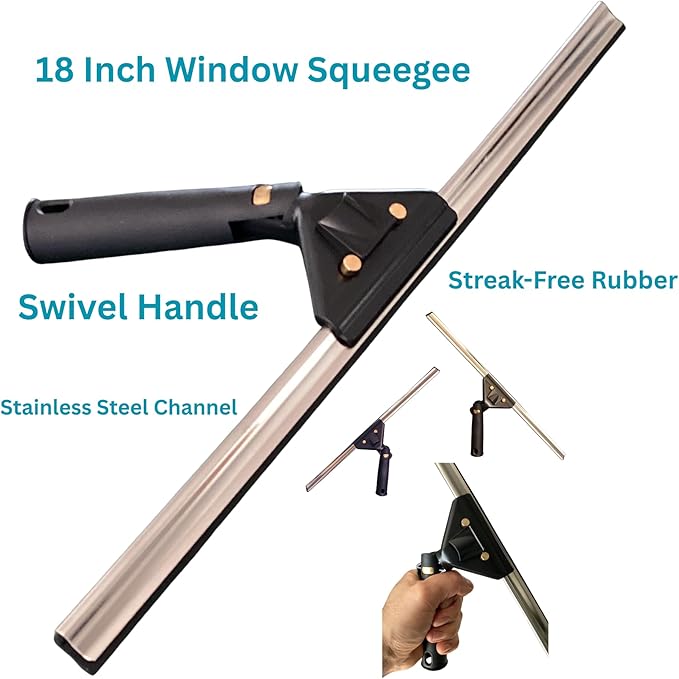 Window Squeegee 18 inch and Window Washer with Swivel Handle Professional Window Cleaning Kit Window Scrubber with Durable Aluminum T-Bar for Window Cleaning