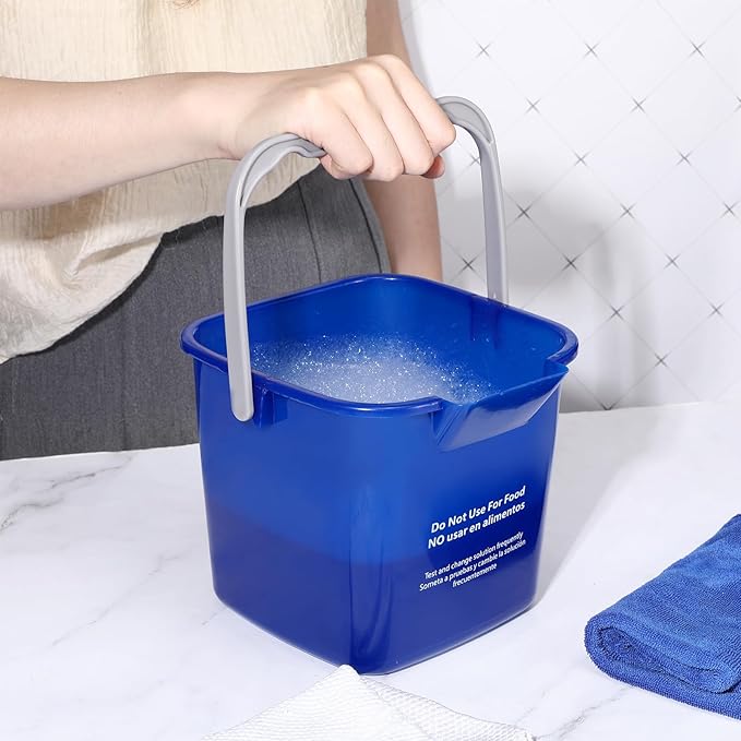 Roshtia 6 Pcs 3 Quart Cleaning Bucket Small Sanitizing Square Bucket Detergent Pail for Home Commercial Restaurant Kitchen Office School (Dark Blue)
