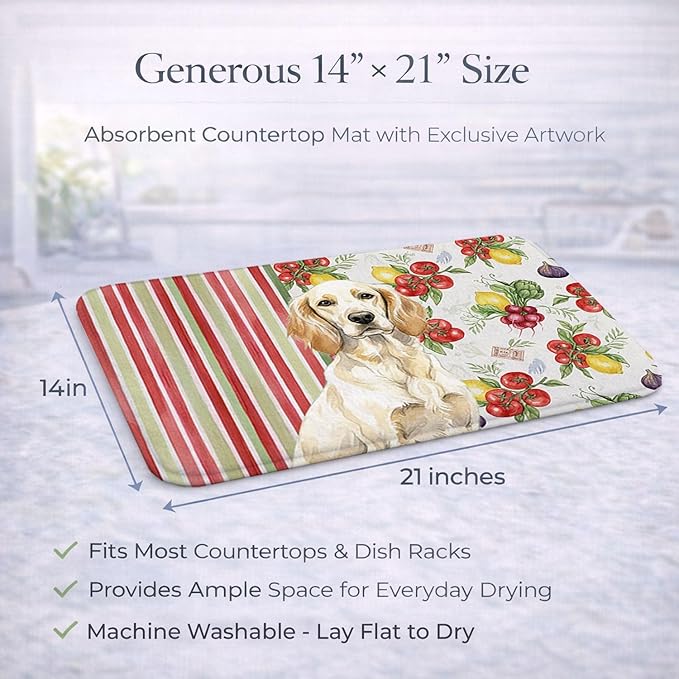 Caroline's Treasures Lemon Belton English Setter Vegetables Dish Drying Mat Absorbent Dish Drying Mat Pad for Kitchen Counter Dish Drainer Mat for Countertop 14 x 21 Multicolor