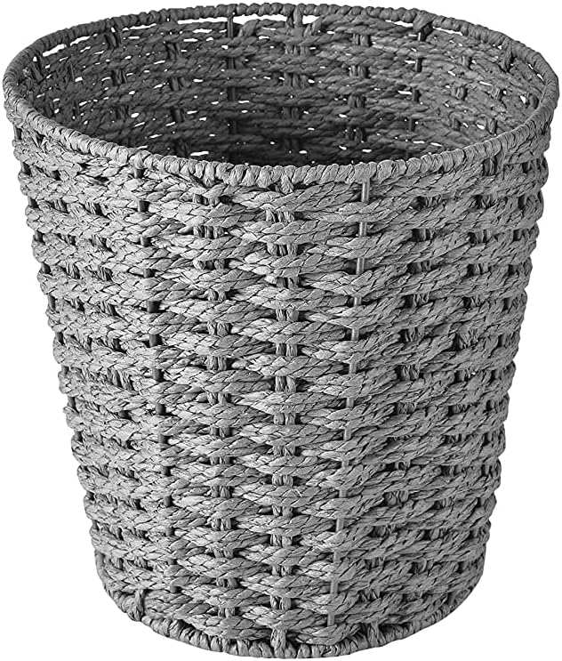 Zuvo Round Wicker Waste Basket Paper Bin - Wicker Trash Basket - Woven Trash Can Rubbish Basket for Bedroom Bathroom Offices or Home (Grey)
