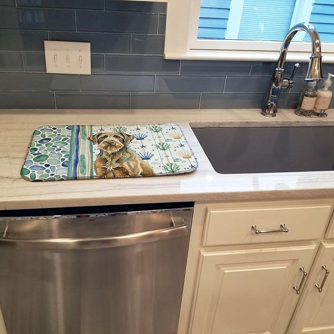 Caroline's Treasures Chestnut Wirehaired Pointing Griffon Coastal Sea Glass Dish Drying Mat Absorbent Dish Drying Mat Pad for Kitchen Counter Dish Drainer Mat for Countertop 14 x 21 Multicolor