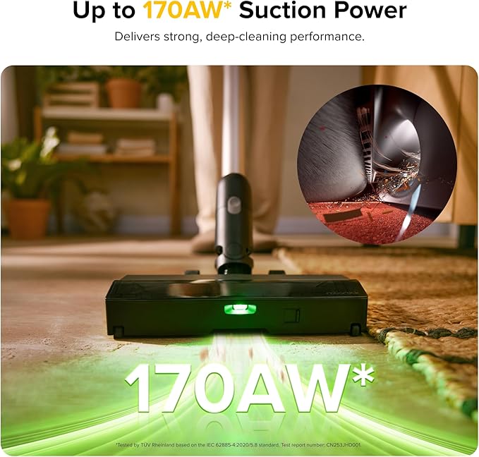 roborock H60 Pro Cordless Stick Vacuum Cleaner 170AW Suction Power 80-Min Runtime 90° Bendable Tube Dust-Detecting LED Anti-Tangle Vacuum Cleaner for Home Carpets Hard Floors &amp Pet Hair