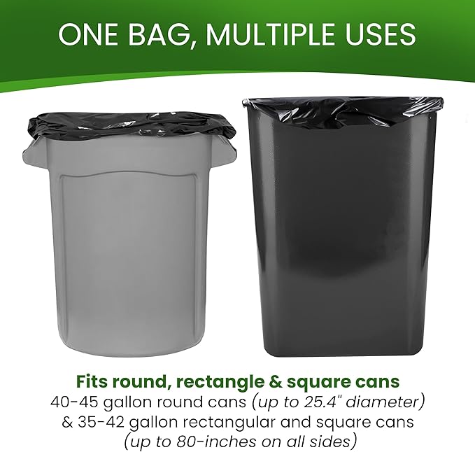 Betta 40-45 Gallon Black High-Density Trash Bags 200 Count Box (40x48-inch) Commercial Medium-Duty Garbage Can Liners