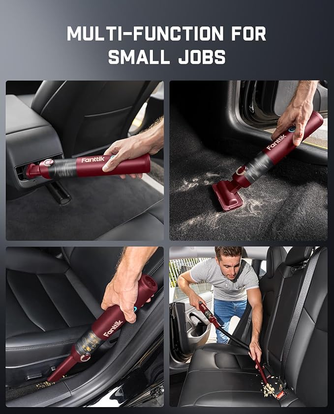 Fanttik Slim V8 APEX Car Vacuum 4-in-1 Portable Mini Cordless Vacuum with 19000pa Suction Power Type-C Charge 2 Suction Modes Handheld Vacuum for Small Jobs Car Office Desk Keyboards (Red)