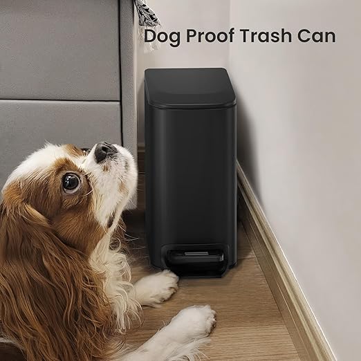 Cesun Small Bathroom Trash Can with Lid Soft Close Step Pedal 6 Liter / 1.6 Gallon Stainless Steel Garbage Can with Removable Inner Bucket Anti-Fingerprint Finish (Matt Black)