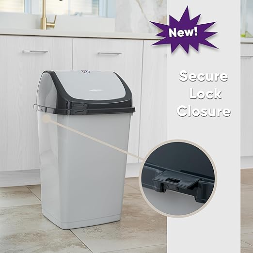 Superio Kitchen Trash Can 13 Gallon with Swing Lid Plastic Tall Garbage Can Outdoor and Indoor Large 52 Qt Recycle Bin and Waste Basket for Home Office Garage Patio Restaraunt (Smoke)