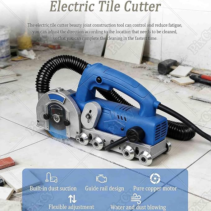 Electric Tile Gap Cleaner - Tile Gap Crevice Cleaning Machine 1200W Grout Removal Tool 9000r/min Joint Cleaning Machine Floor DIY Regrouting Tool with Automatic Water Blower Device