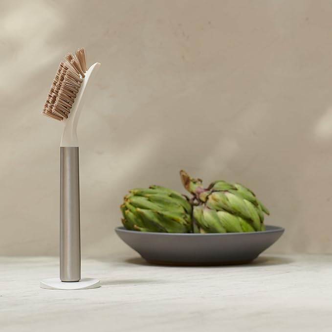 Ionic Dish Brush Magnetized to Stand Upright Stainless Steel with Replaceable Head Onyx/Black