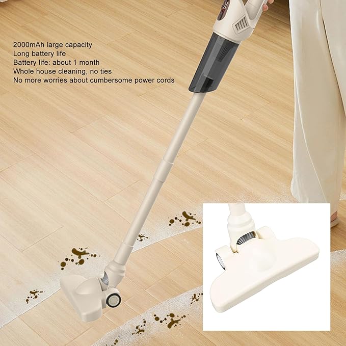 Cordless Stick Vacuum Cleaner with 270° Rotatable Brush and Washable Powerful Suction for Household and Car 3 Attachments for Floors Furniture and Tight Spaces Lasting Battery Handheld Lightweight