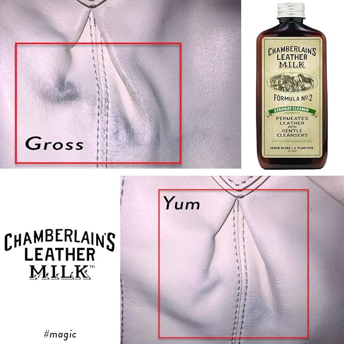 Leather Milk Leather Cleaner - Straight Cleaner No. 2 - All Natural Non-Toxic Deep Cleaner Made in The USA. 2 Sizes. Includes Premium Cleaning Pad!