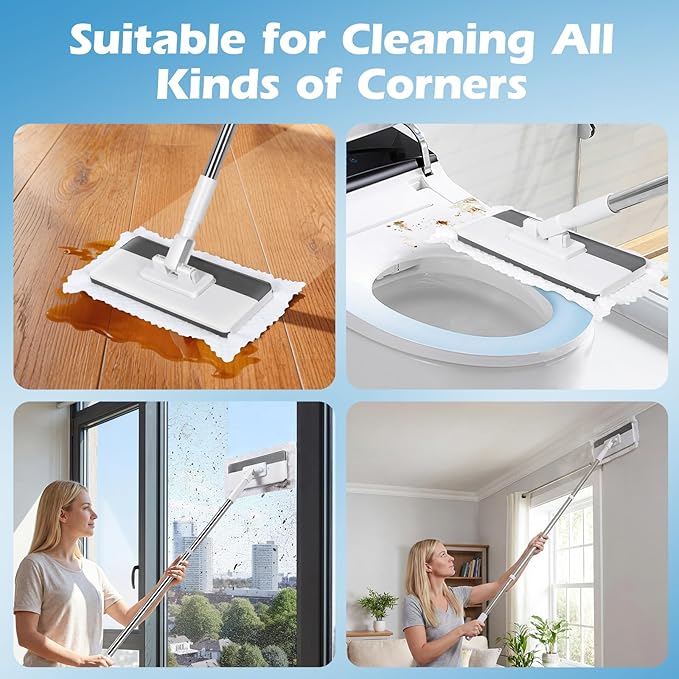 Mini Sweeper MopMasthome Reusable Clamp Mop with 50  Stainless Steel Handle1 Second InstallationCompatible with Swiffer PadsFlat Dust Mops for House Wall Windows Corners - 1 Sweeping Cloth