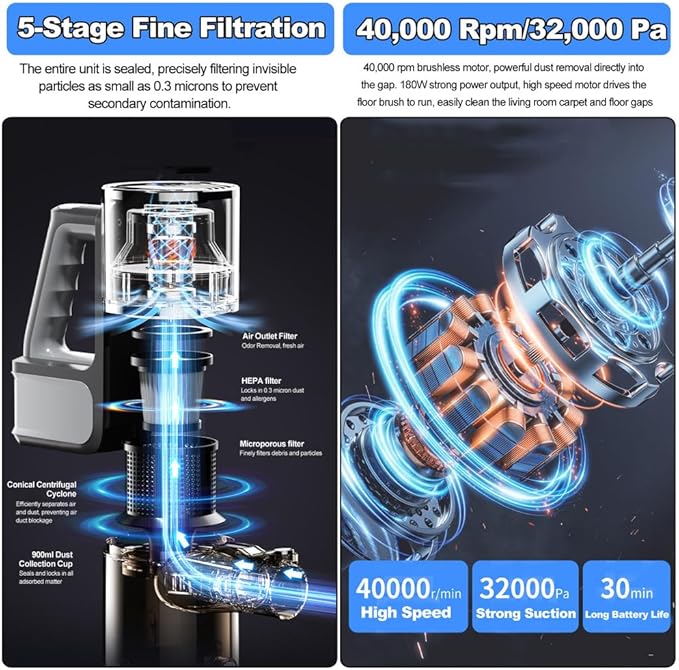 BlackCordless Electric Mop 2025 Electric Spin Mop with LED Headlight and Cordless Vacuum Cleaner Up to 30 mins Powerful Floor Cleaner with Water Tank &amp Rechargeable Battery