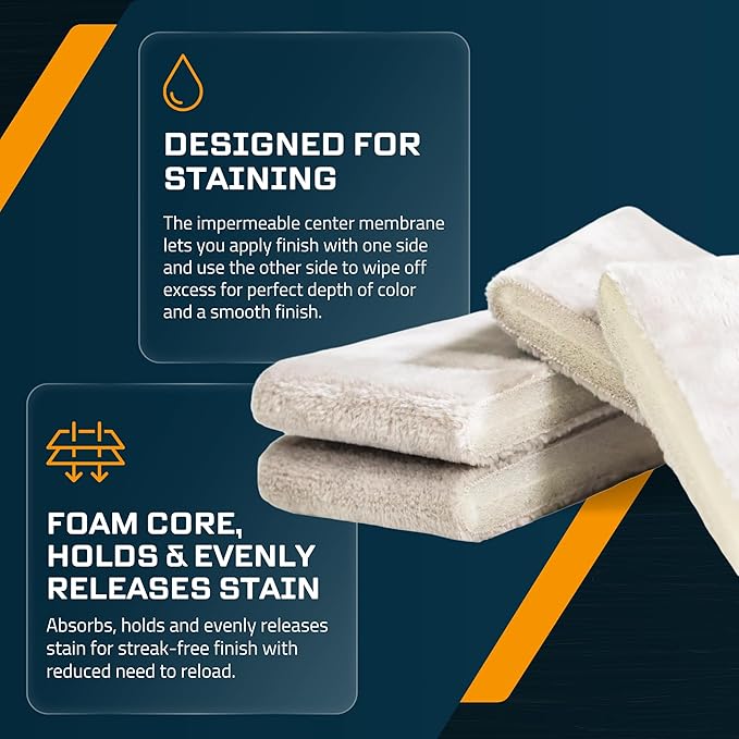 MāKRS Double Thick Stain Pad Cut-to-Size Staining Pads 2-Pack Lint Snag Streak-Free Applicator Micro Brush Material Wood Stains and Oil Based Finishes Easy to Use with Consistent Application