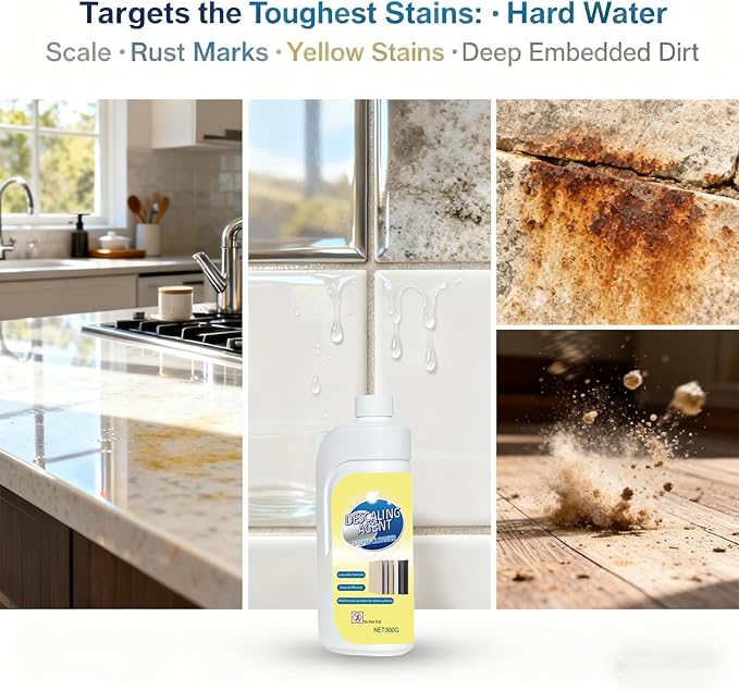 Stone Cleaner &amp Descaler – Removes Rust Hard Water Scale Dirt Buildup &amp Residue – Safe for Marble Granite Porcelain Tile &amp Concrete – Home Garden Office &amp Exterior Surface Cleani