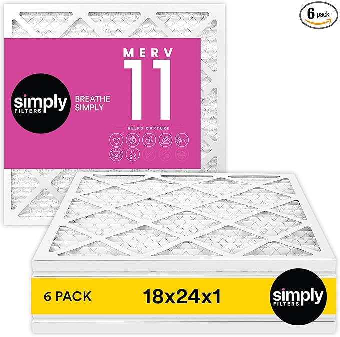 Simply 18x24x1 Air Filter MERV 11 6 Pack For Home AC Furnace &amp HVAC (Actual Size: 17.75x23.75x0.75) DUST Pet &amp Allergy Control