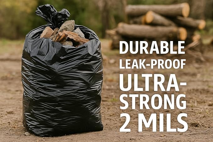 Ultra-Strong Trash Bags 44x55 Inches 2 Mils Thick 50 Count – Heavy Duty Black Garbage Bags with Star Seal Bottom 65 Gallon Capacity
