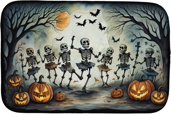 Caroline's Treasures DAC2236DDM Dancing Skeletons Spooky Halloween Dish Drying Mat Absorbent Dish Drying Mat Pad for Kitchen Counter Dish Drainer Mat for Countertop 14 x 21 Multicolor