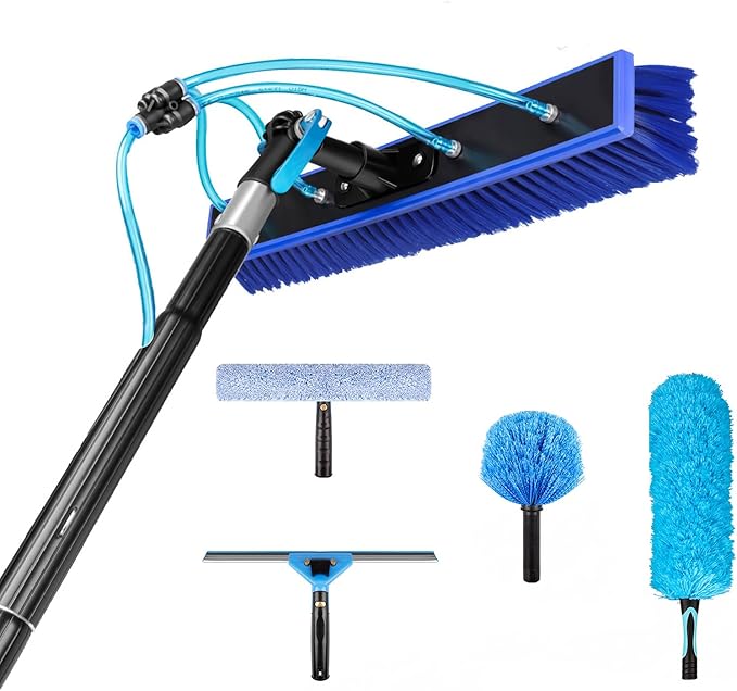 26FT Window Cleaning Brush Kit 4-26ft Adjustable Water Fed Pole Kit Solar Panel Cleaning Brush and Pole Window Roof Solar Panel Washing Cleaner Equipment Kit