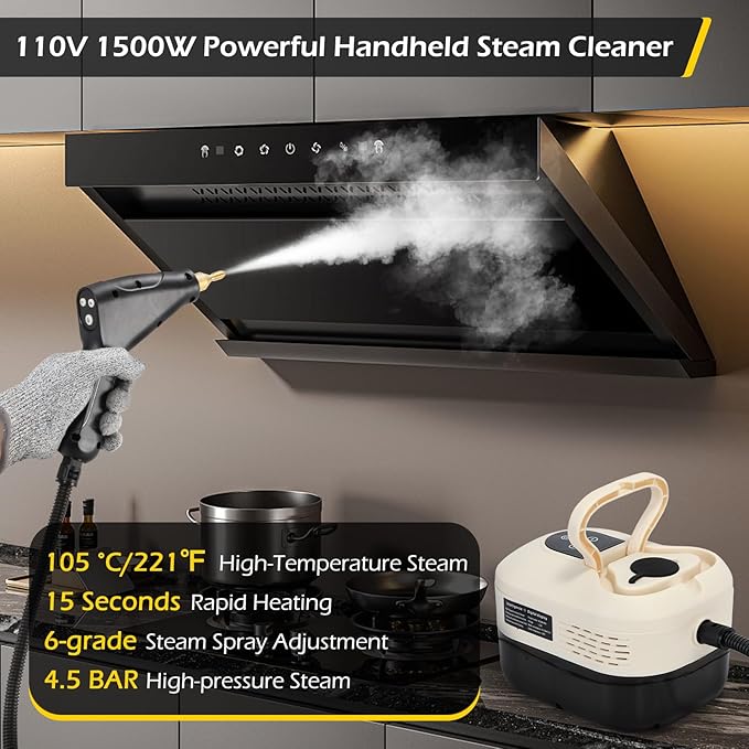 Dyna-Living Steam Cleaner 1500W Handheld Steamer for Cleaning Portable Car Steamer Cleaner 221℉ High-Temp Steamer Cleaner for Home Intelligent Touch Panel &amp Spray Gun Control