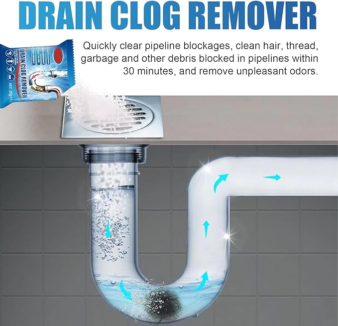 Drain Clog Remover Powder - Fast-Acting Pipe Cleaner For Hair Grease &amp Soap Scum - Eliminates Odors(1box)