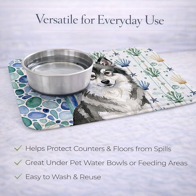Caroline's Treasures Keeshond Coastal Sea Glass Dish Drying Mat Absorbent Dish Drying Mat Pad for Kitchen Counter Dish Drainer Mat for Countertop 14 x 21 Multicolor
