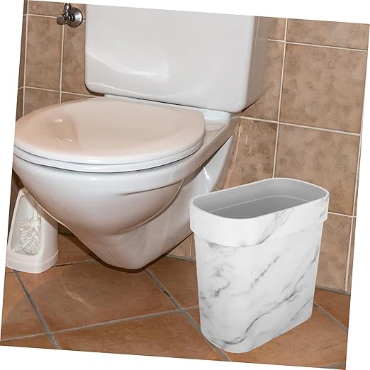 Ciieeo Narrow Marble Pattern Trash Can Open Top Plastic Wastebasket for Bathroom Bedroom Kitchen Stylish and Easy to Clean for Modern Spaces