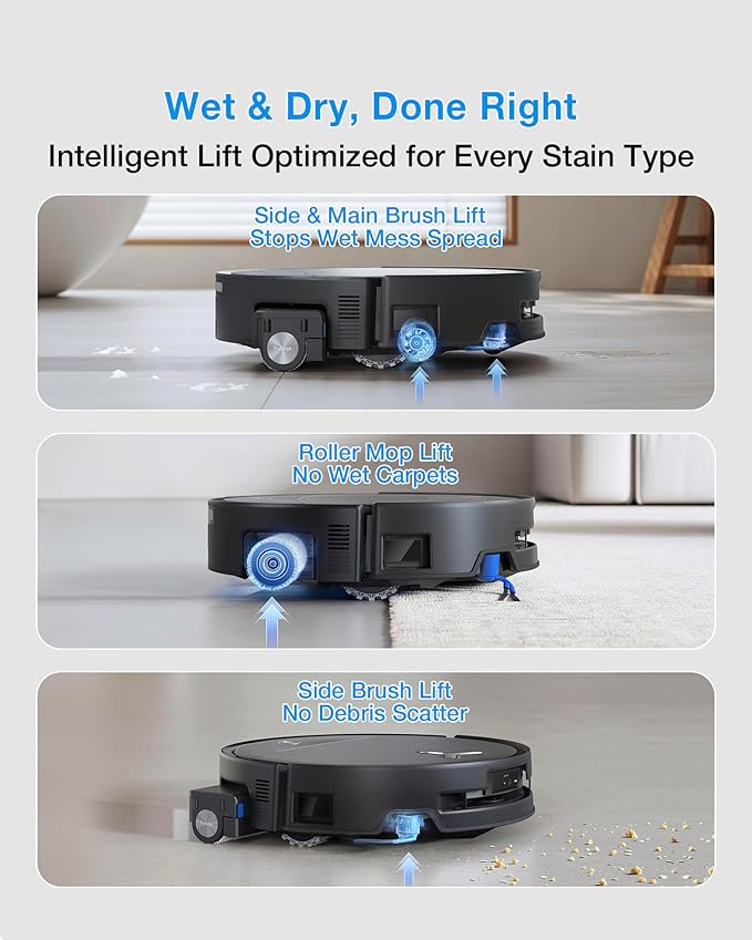 ECOVACS DEEBOT T80S Omni Robot Vacuum and Mop 24800Pa Suction Instant Self-Cleaning OZMO Roller Mop Auto-Lift Mop for Carpet &amp Spill Protection AI Navigation ZeroTangle 3.0 for Pets Family