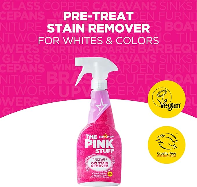 Stardrops - The Pink Stuff - The Miracle Laundry Stain Removing Kit - Oxi Powder Whites - Oxi Colors - Oxi Stain Spray (1 White's Powder 1 Color's Powder 1 Stain Remover) 3 Piece Set (PSLWCS)