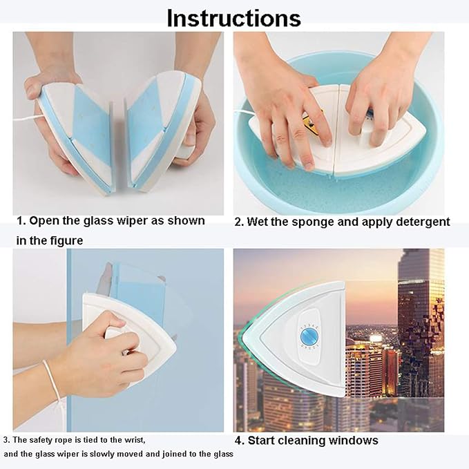 Magnetic Window Cleaner Double-Side Magnetic Glass Cleaner Adjustable Magnet Force Magnets Glass Wiper Adjustable Surface Brush Window Cleaning Brush Tools