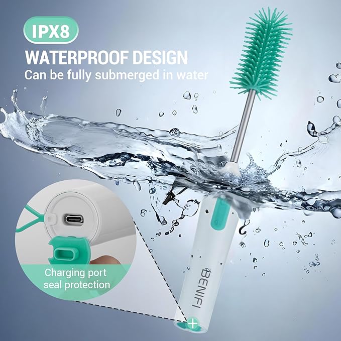 Electric Bottle Brushes Set Baby Bottle Brush Cleaner Portable Cleaning Brush Set Silicon Bottle Brushes Formula Mixer Nipple Brush Straw Brush Soap Dispenser