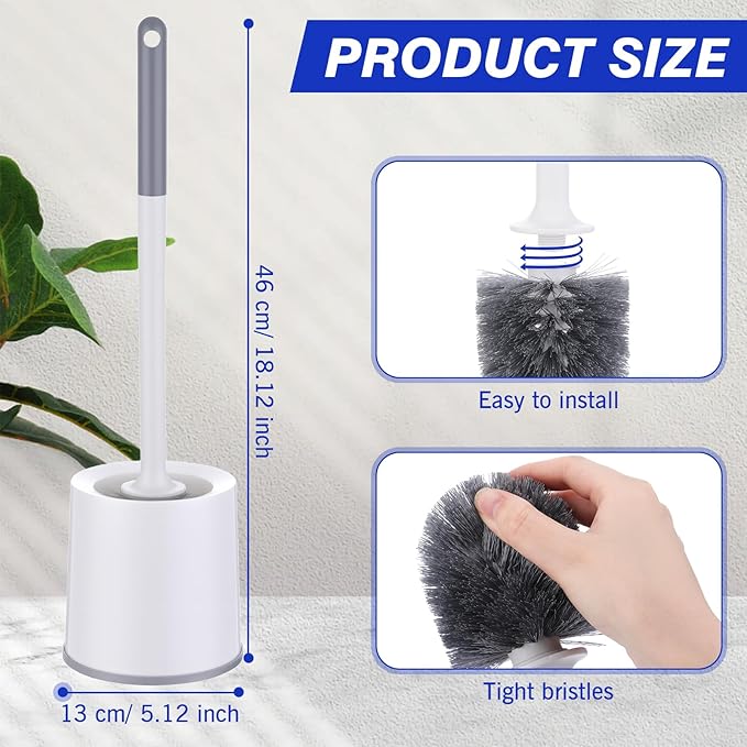 Patelai 12 Pack 18.12 Inch Toilet Bowl Brush and Holder for Bathroom Toilet Bowl Brush Scrubber with Caddy Set for Deep Cleaning (White)