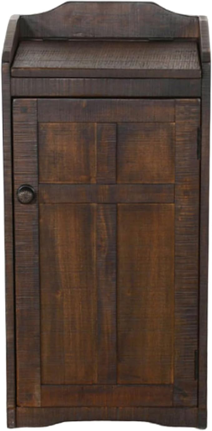 Benjara Homestead Trash Box 34 Inch Tall Rough Sawn Mahogany Dark Brown