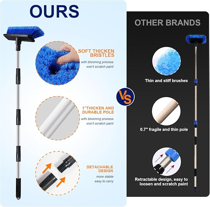 62 Car Wash Brush Mop with Long Handle 10 Soft Bristle Scrub Scratch-Free Car Cleaning Brush Supplies Broom Kit for RV Boat Truck SUV House Siding Snow Floors Extension Aluminum Alloy