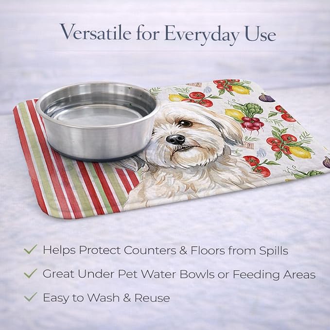 Caroline's Treasures White Lhasa Apso Vegetables Dish Drying Mat Absorbent Dish Drying Mat Pad for Kitchen Counter Dish Drainer Mat for Countertop 14 x 21 Multicolor